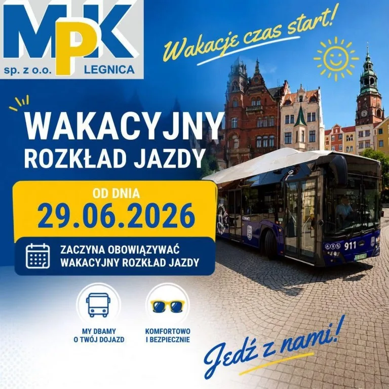 Wakacyjny rozkład jazdy MPK Legnica od 29 czerwca 2026