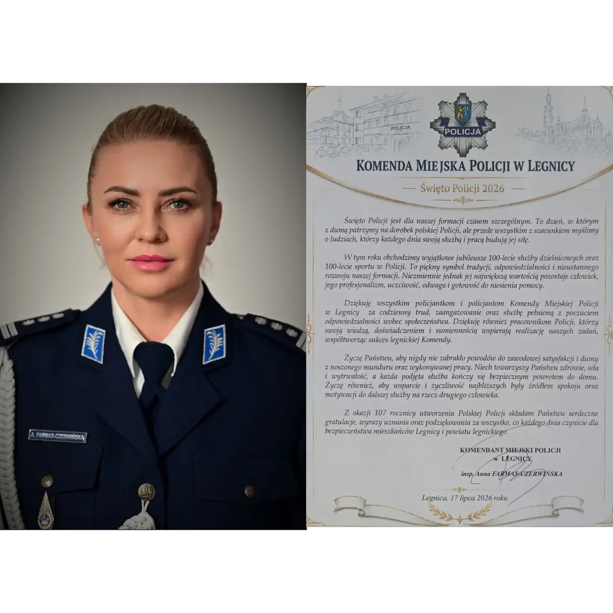 Życzenia z okazji Święta Policji od Komendanta Miejskiego Policji w Legnicy