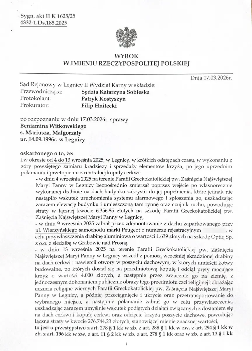 Wyrok w sprawie Beniamina Witkowskiego sygn. akt II K 1625/25