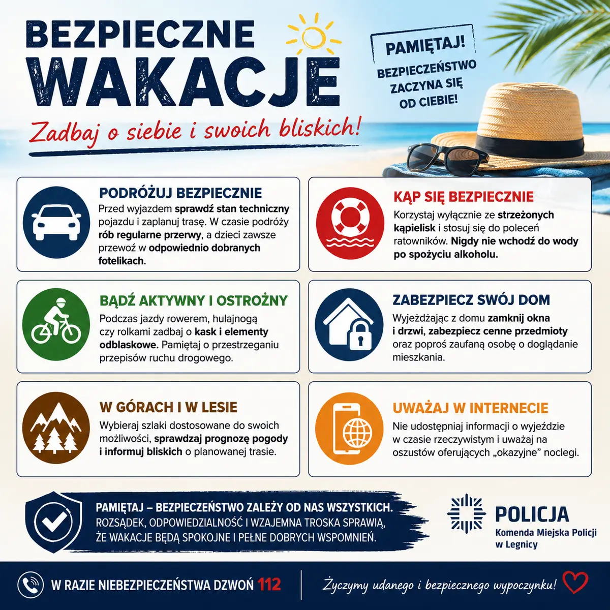 Zasady bezpieczeństwa na wakacje dla Ciebie i bliskich