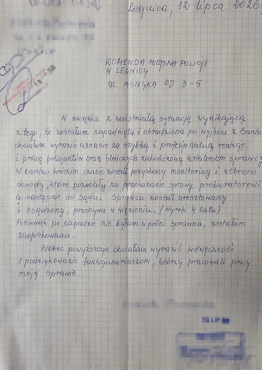 Podziękowania dla policjantów z Legnicy za profesjonalizm