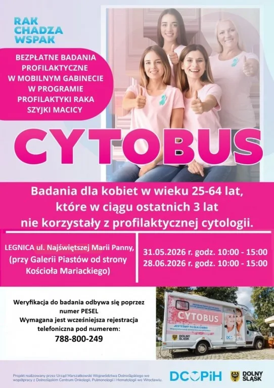 Bezpłatne badania cytologiczne w Legnicy – mobilny 'Cytobus'