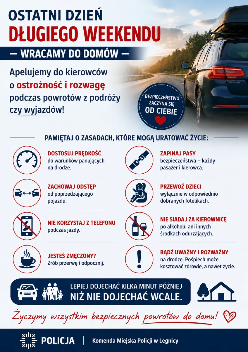Ostatni dzień długiego weekendu - ważne informacje dla kierowców
