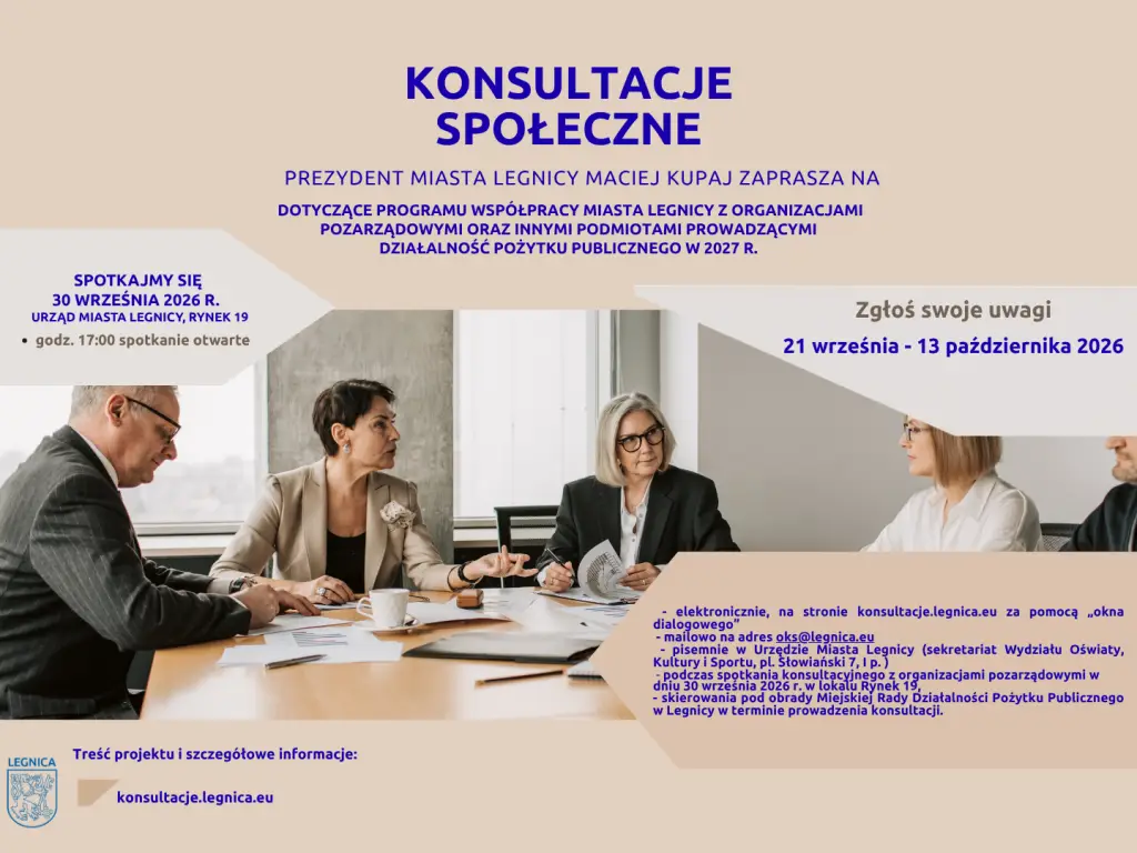 Konsultacje społeczne dotyczące Programu współpracy z NGO w Legnicy na 2027 rok